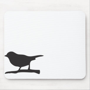 Sparrow bird &  branch black & white silhouette mouse mat