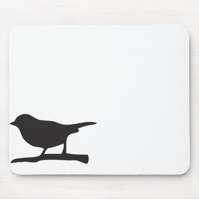 Sparrow bird &  branch black & white silhouette mouse mat (Front)
