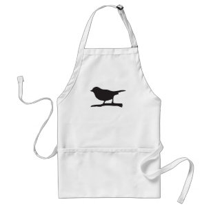 Sparrow bird &  branch black & white silhouette standard apron