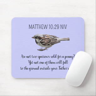 Sparrow Bird Cast Your Cares Bible Verse Blue Mouse Mat