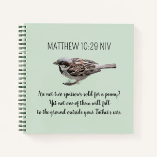Sparrow Bird Cast Your Cares Bible Verse Green Notebook