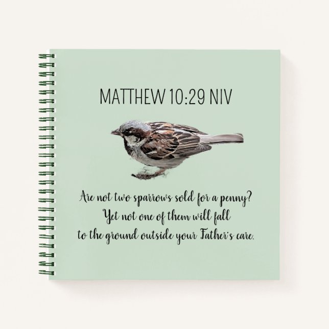 Sparrow Bird Cast Your Cares Bible Verse Green Notebook (Front)
