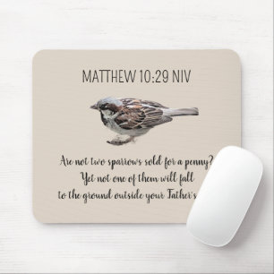 Sparrow Bird Cast Your Cares Bible Verse Khaki Mouse Mat