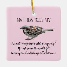 Sparrow Bird Cast Your Cares Bible Verse Pink
