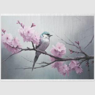 Sparrow Bird Cherry Blossom Branch Chinoiserie Tissue Paper