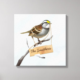 Sparrow Bird Customise Name Canvas Print