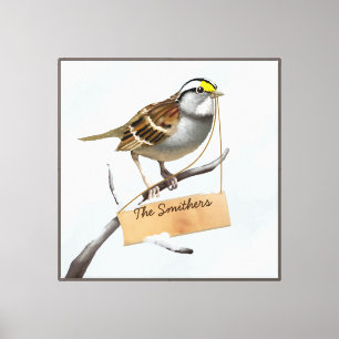 Sparrow Bird Customise Name Canvas Print