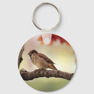 Sparrow Bird in Tree Key Ring