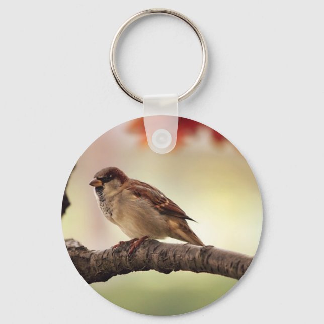 Sparrow Bird in Tree Key Ring (Front)