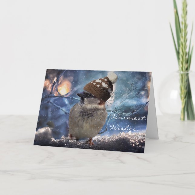Sparrow Bird Nature Holiday Christmas Cards (Front)