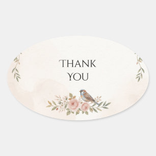 Sparrow Bird Pink Rose Wedding Sticker