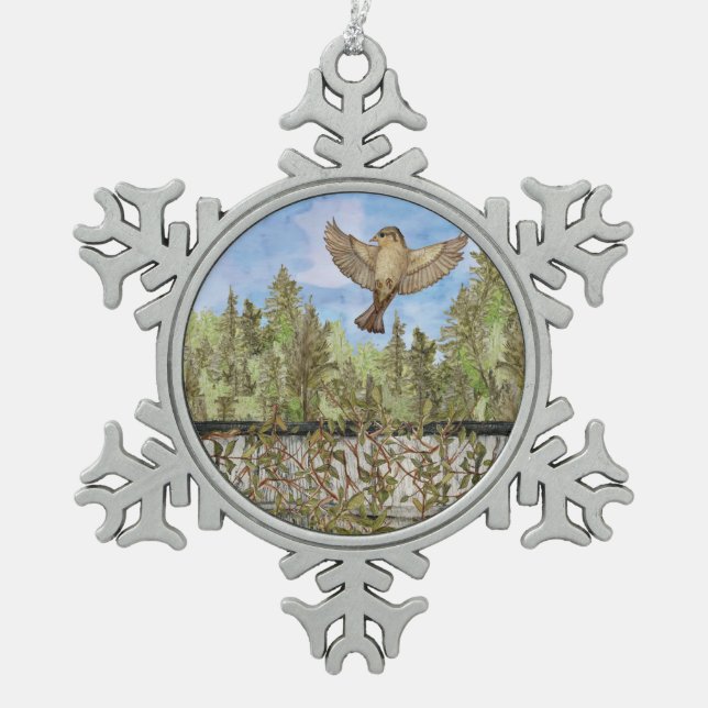 Sparrow Bird Snowflake Framed Ornament (Front)