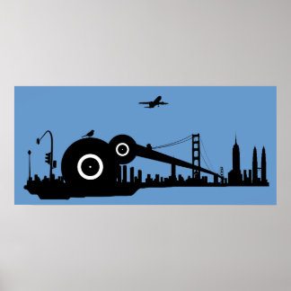 Sparrow city plane poster - Blue