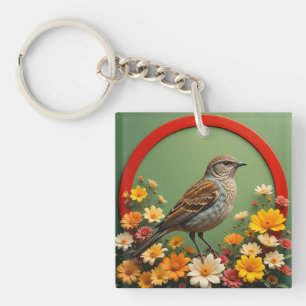 🐦 Sparrow Floral Nature Design For Garden Style  Key Ring