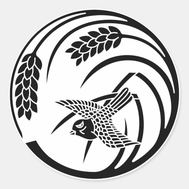 Sparrow in rice-plant circle classic round sticker (Front)