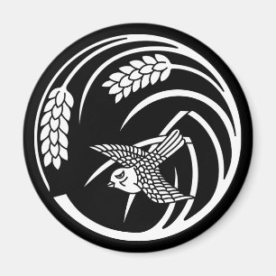 Sparrow in rice-plant circle magnet