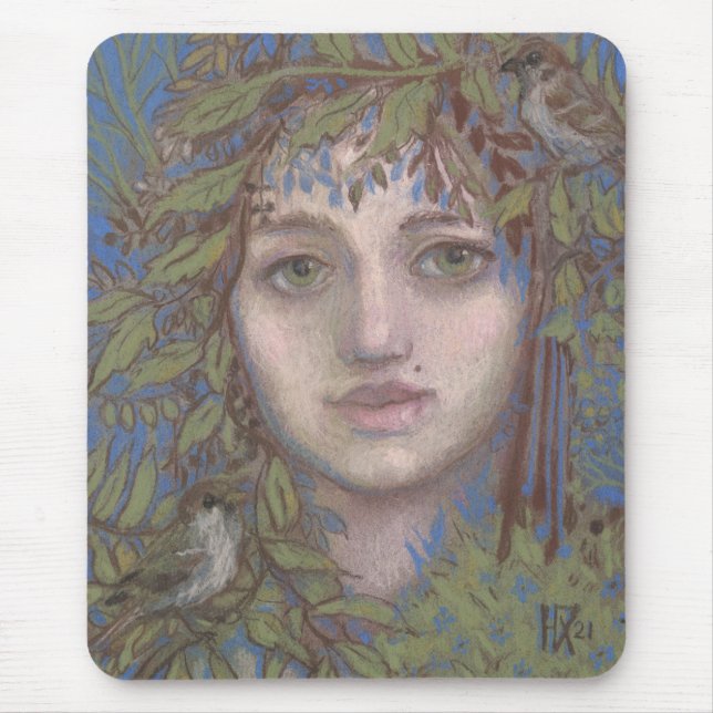 Sparrow Lady Surreal Fantasy Art Portrait Painting Mouse Mat (Front)