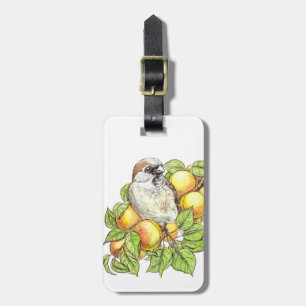 Sparrow on an apricot branch luggage tag