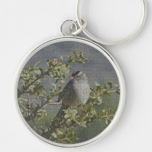 Sparrow on Branch Nature Photography Birdwatcher Key Ring