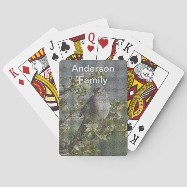 Sparrow on Branch Photo Family Name Nature Playing Cards (Back)