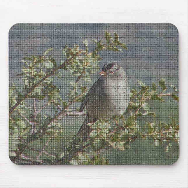 Sparrow on Branch Photo Mosaic Pattern Nature Mouse Mat (Front)