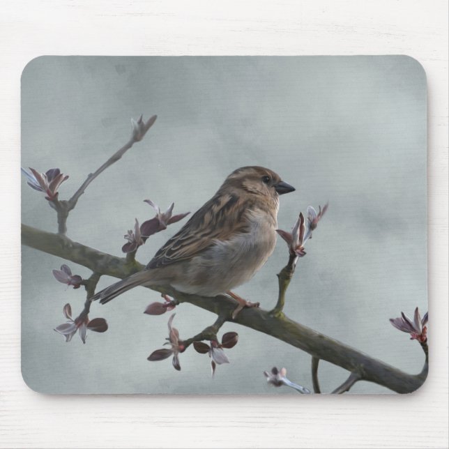 Sparrow on Branch Photo Mouse Mat (Front)