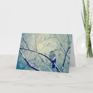 Sparrow on the snowy branch holiday card