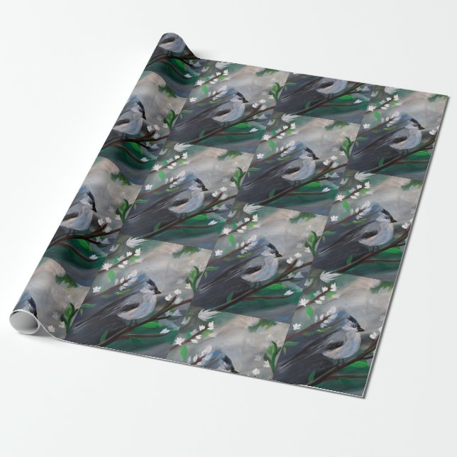 Sparrow on the Tree Painting Wrapping Paper (Unrolled)