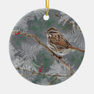 Sparrow on twigs ornamant ceramic tree decoration