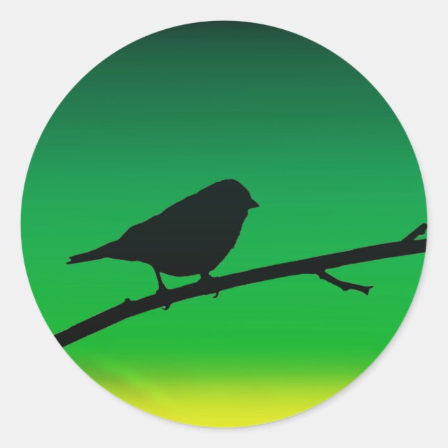 Sparrow Silhouette On Limonene Classic Round Sticker (Front)
