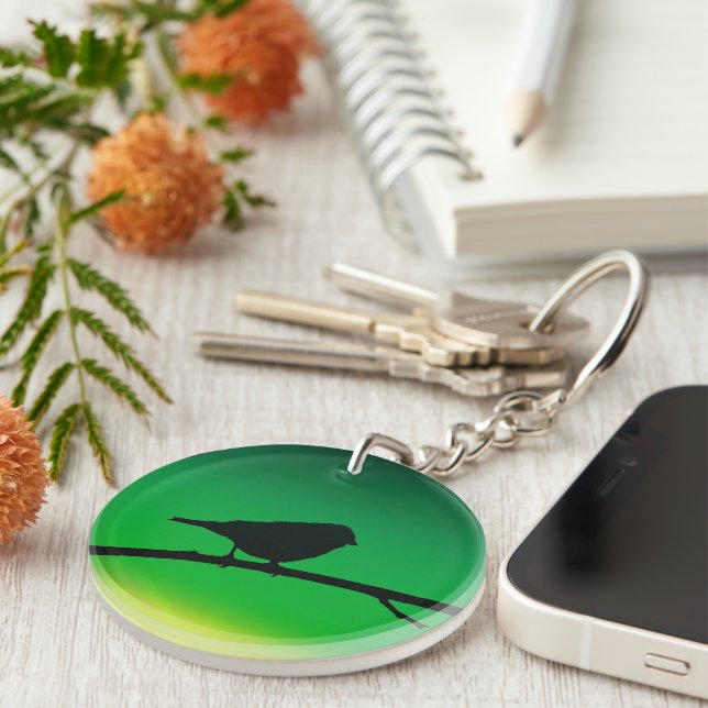 Sparrow Silhouette On Limonene Key Ring (Front Right)