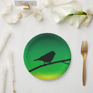 Sparrow Silhouette On Limonene Paper Plate
