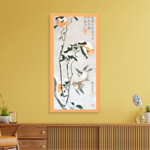 Sparrows and Camellia in Snow by Ando Hiroshige Canvas Print