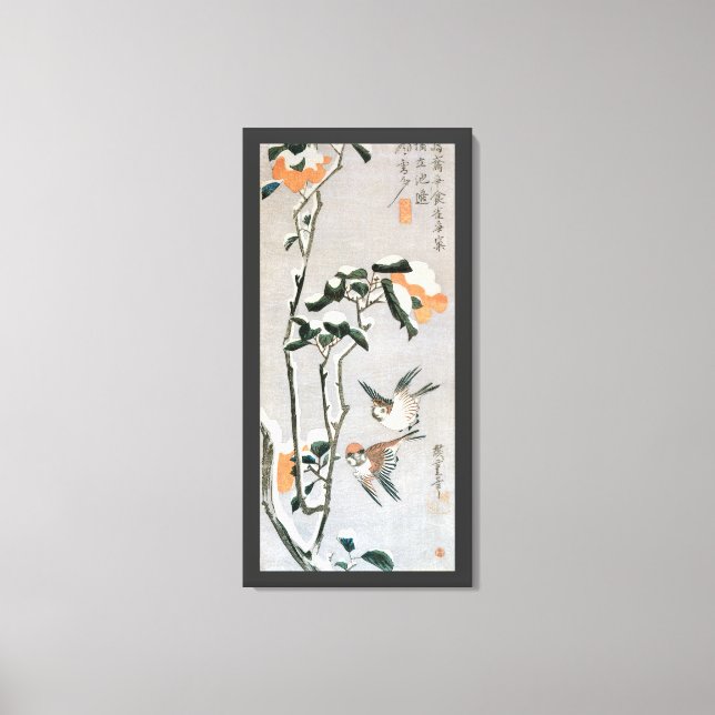 Sparrows and Camellia in Snow by Ando Hiroshige Canvas Print (Front)