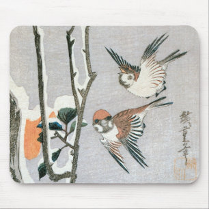 Sparrows and Camellia in Snow by Ando Hiroshige Mouse Mat
