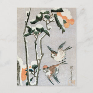 Sparrows and Camellia in Snow by Ando Hiroshige Postcard
