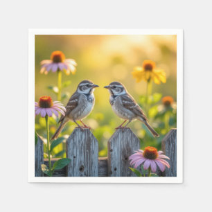 Sparrows and Cone Flowers By a Wood Fence Napkin
