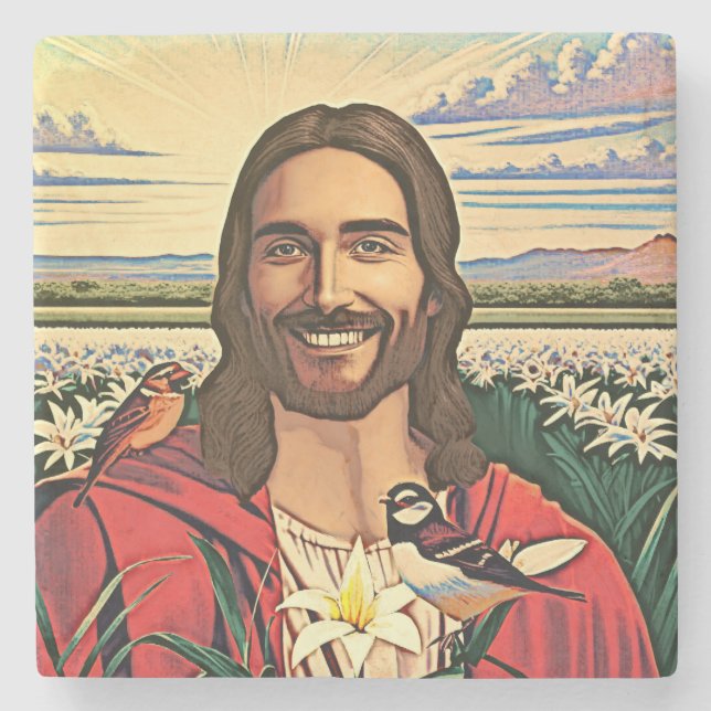 Sparrows and Lilies Stone Coaster (Front)