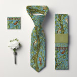 Sparrows Birds Monogram Arts and Crafts Men's Tie<br><div class="desc">Elevate your style with this unique men's tie featuring a floral and birds pattern inspired by William Morris. The white blossoms, branches, and accent blooms are rendered in a vintage illustration style, capturing the essence of the Arts and Crafts Movement. Add a whimsical touch and a nod to the Victorian...</div>