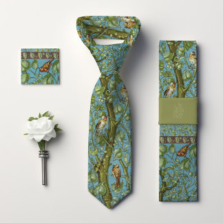 Sparrows Birds Monogram Arts and Crafts Men's Tie