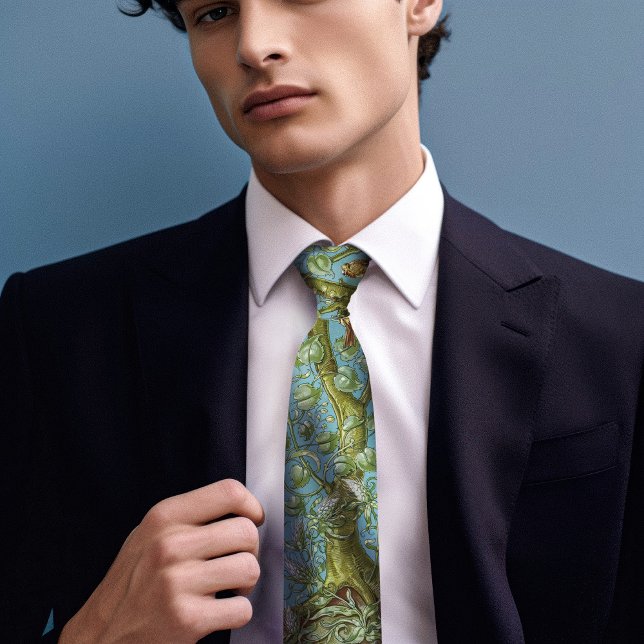 Sparrows Birds Monogram Arts and Crafts Men's Tie (Creator Uploaded)