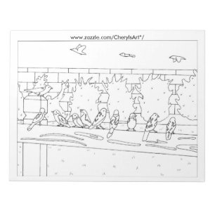 Sparrows Birds Sitting on Rail Outline Colouring Notepad