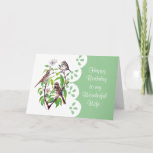 Sparrows Dogwood Watercolor Wife Birthday Garden Card