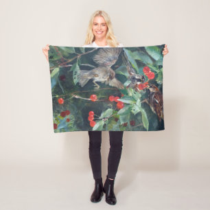 Sparrows in a Cherry Tree, Bruno Liljefors Fleece Blanket