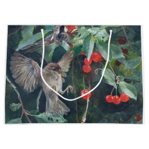 Sparrows in a Cherry Tree, Bruno Liljefors Large Gift Bag