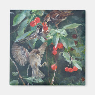 Sparrows in a Cherry Tree, Bruno Liljefors Magnet