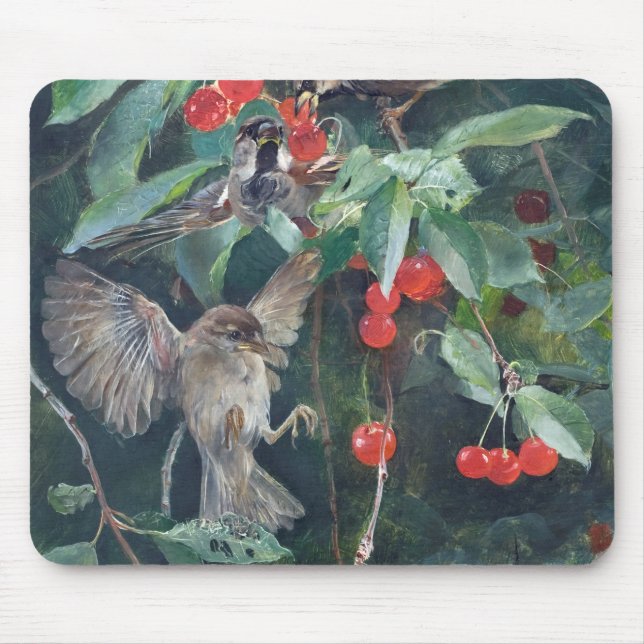 Sparrows in a Cherry Tree, Bruno Liljefors Mouse Mat (Front)