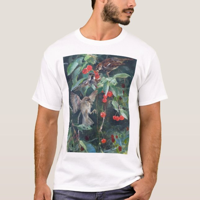Sparrows in a Cherry Tree, Bruno Liljefors T-Shirt (Front)