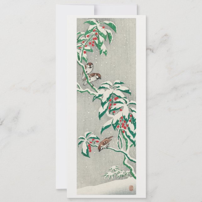 Sparrows on a snowy branch holiday card (Front)