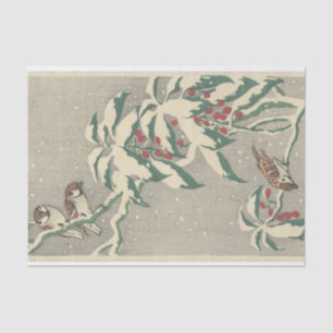 Sparrows on Snowy Currant Bush by Ohara Koson Tissue Paper